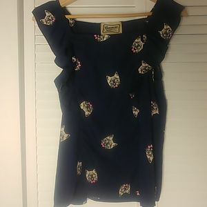 Blue Cat Face Blouse 🐱